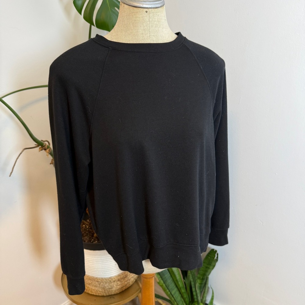 H&M Sweatshirt Women S Black Basics Raglan Sleeve Crew Neck Minimalist Comfy